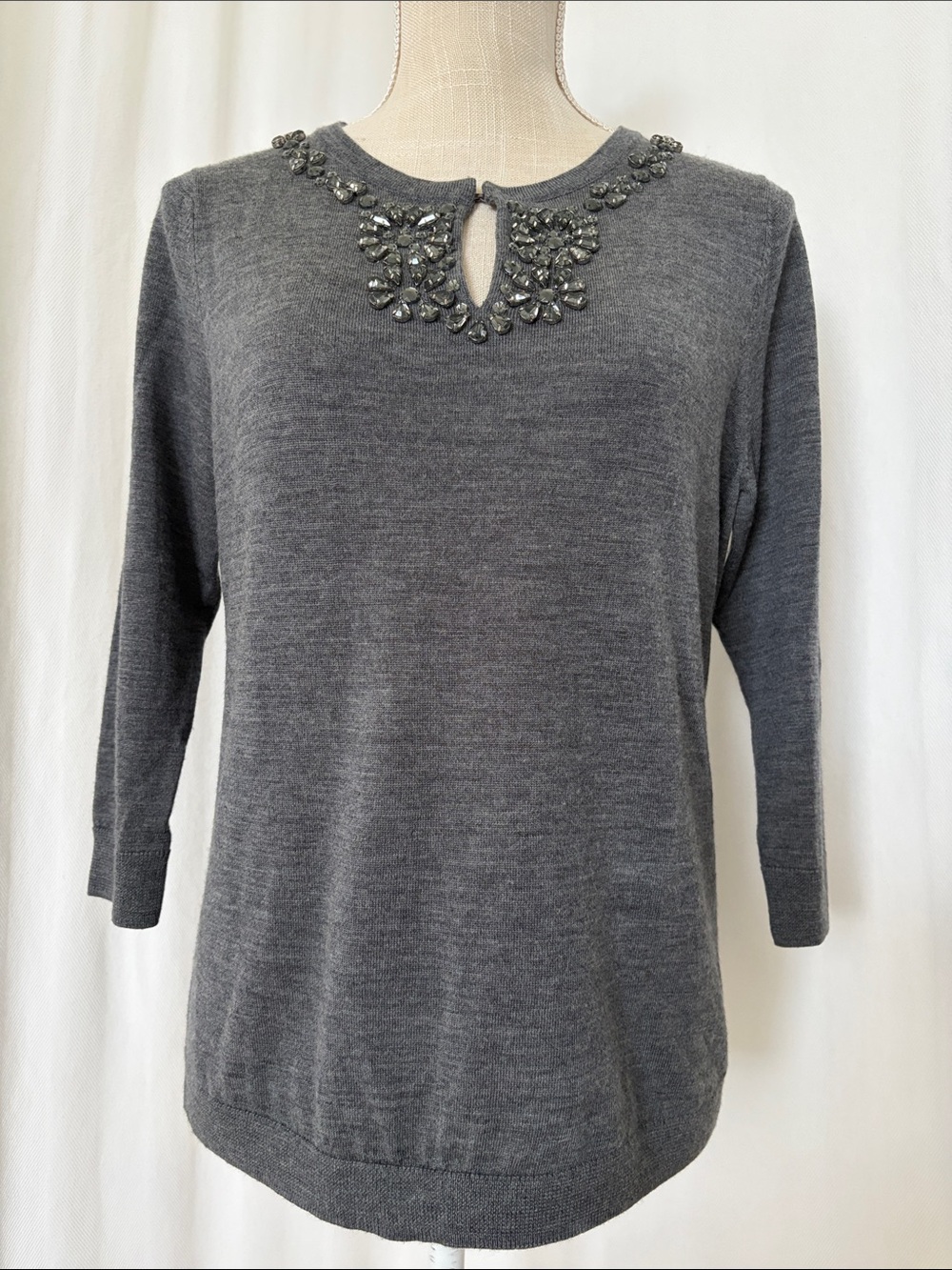 Talbots Merino Wool Embellished Dark Gray Sweater